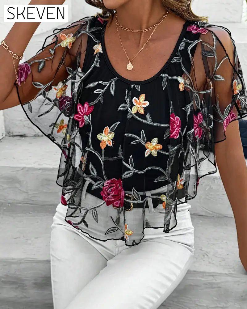 Embroidered Mesh Heavy Duty Blouse