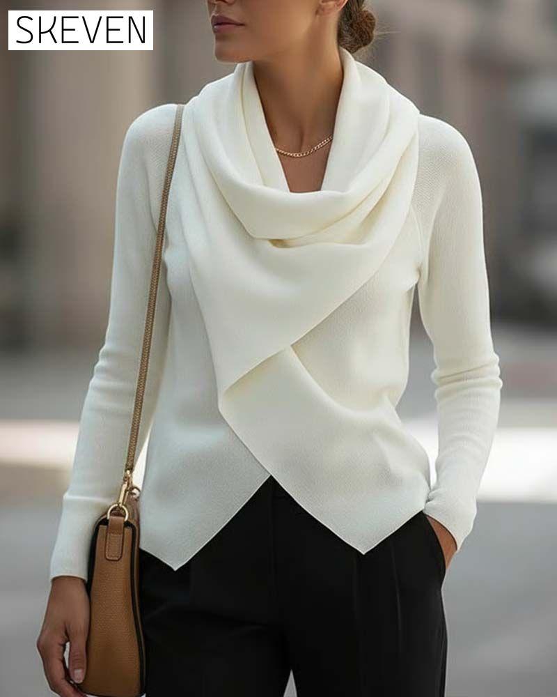 Slouchy Collar Irregular Solid Color Knit Top