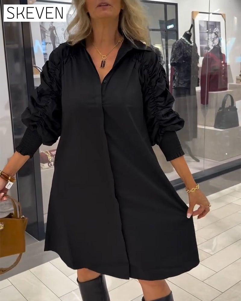 Modisches Hemdkleid mit Reverskragen in Unifarbe