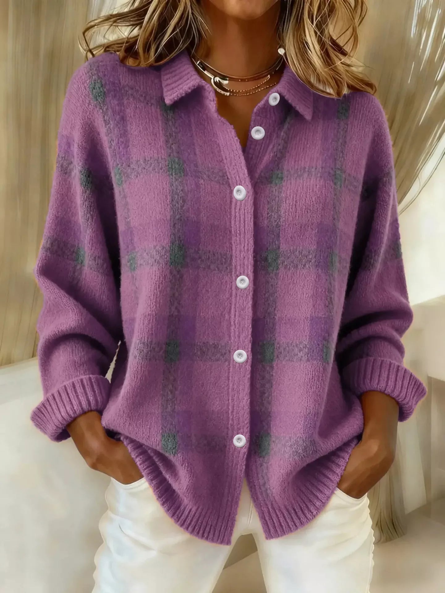 Plaid Button-Up Cardigan