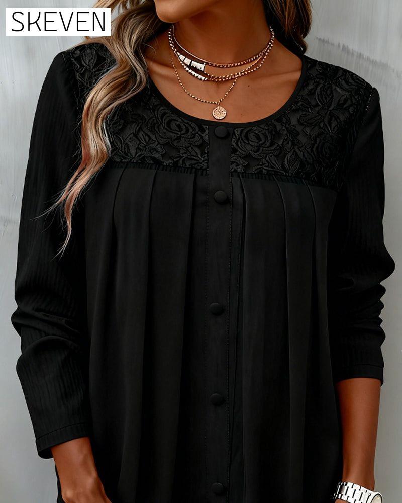 Long-Sleeved Loose-Fitting Pleated Top