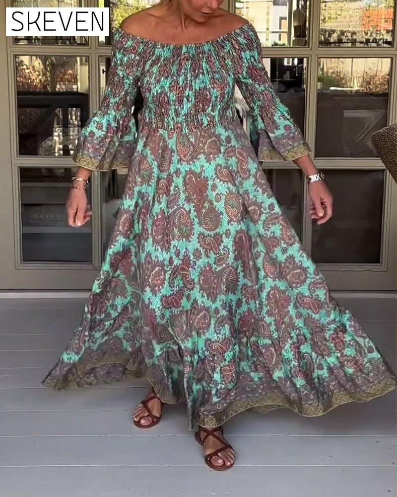 Ein-Schulter-Kleid mit lässigem Retro-Print
