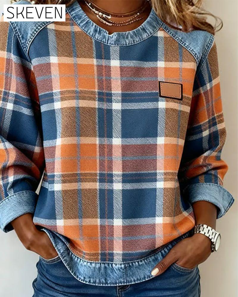 Kariertes Patchwork-Sweatshirt