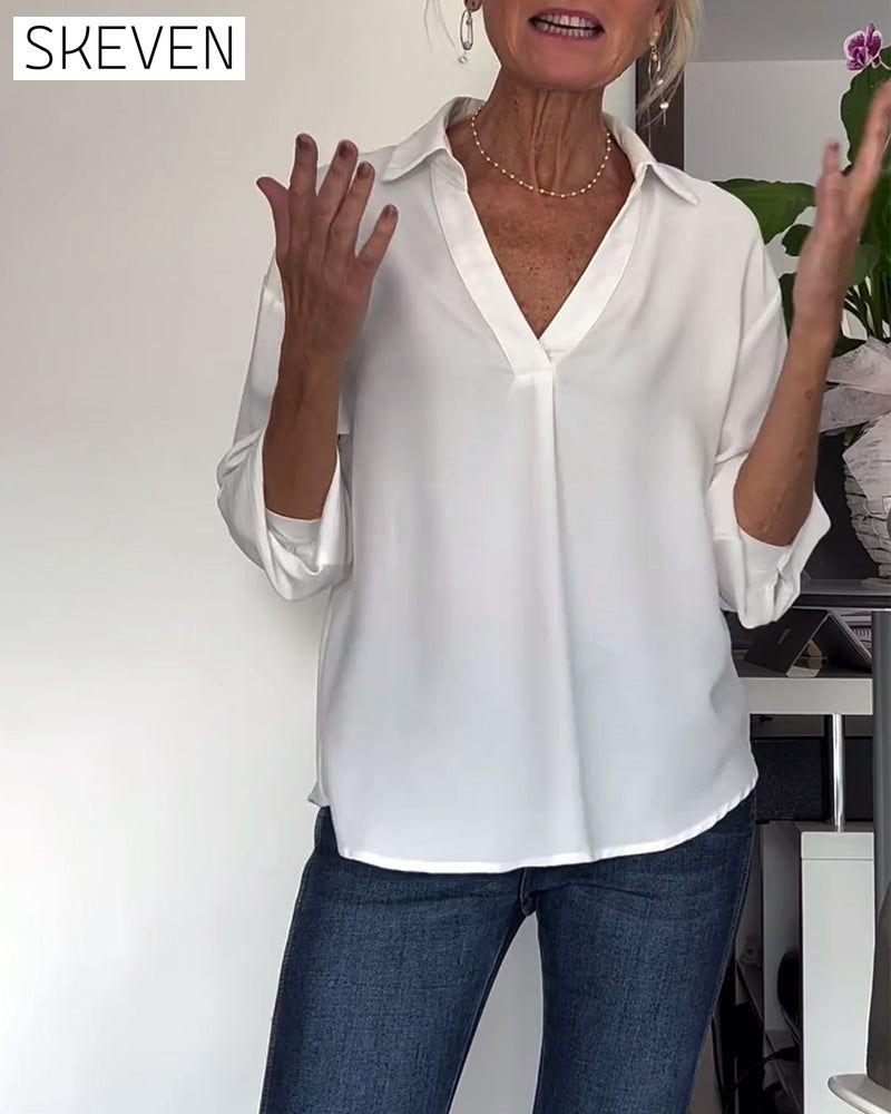 Einfaches, einfarbiges Langarmshirt mit Reverskragen