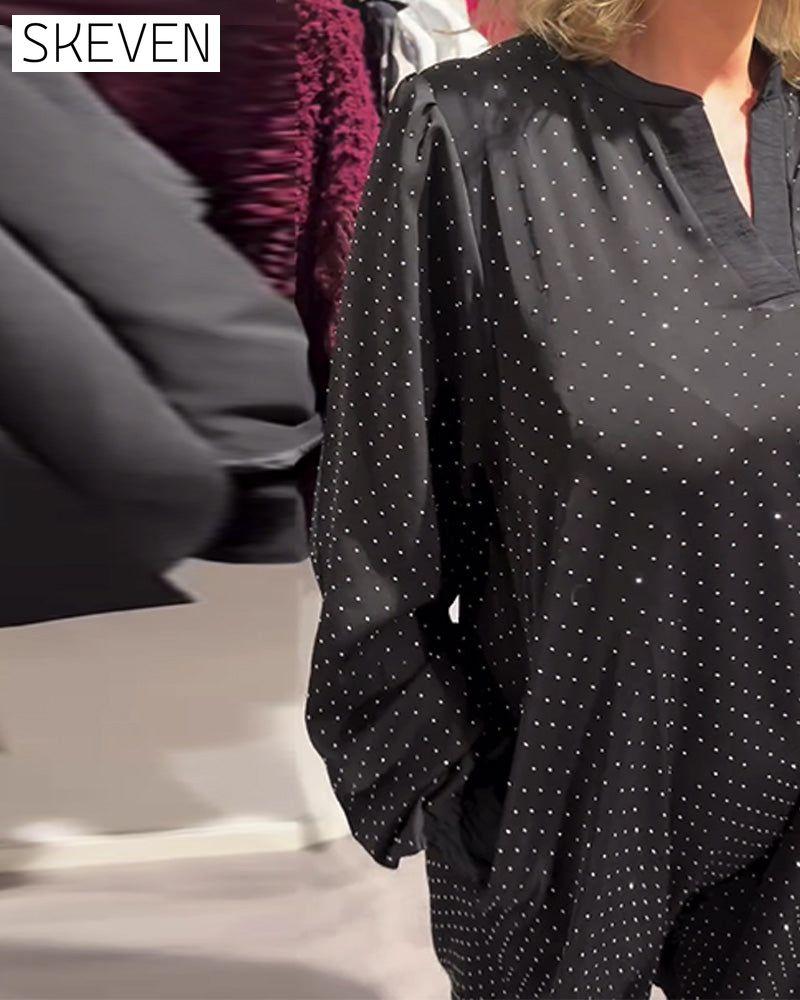 Kleid mit Laternenärmeln und Diamantmuster