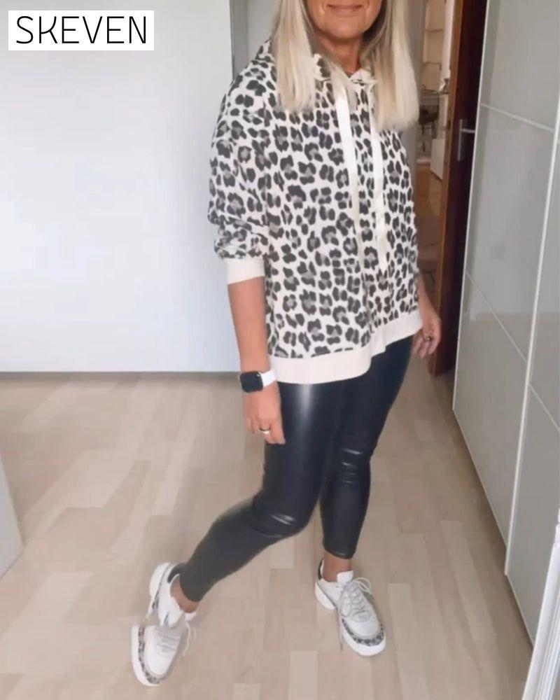 Leopard Hoodie with Drawstrings 2023 f/w 23BF cardigans Clothes discount hoodies & sweatshirts spring Tops/Blouses