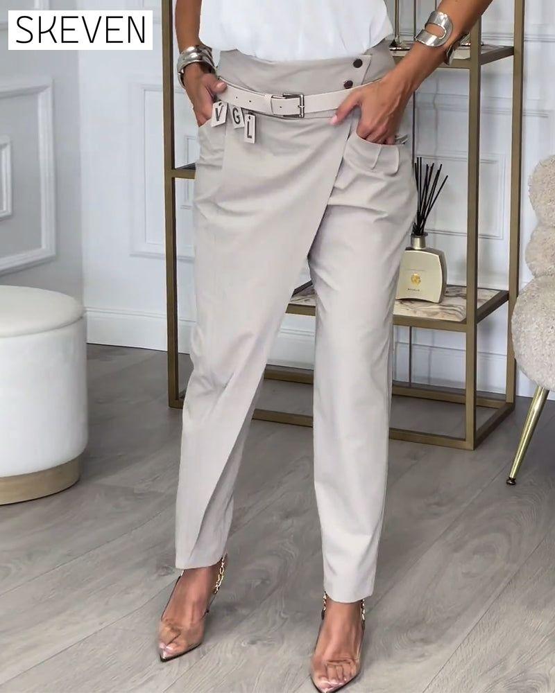 Fashionable solid color pocket irregular patchwork pants 2024 f/w pants spring