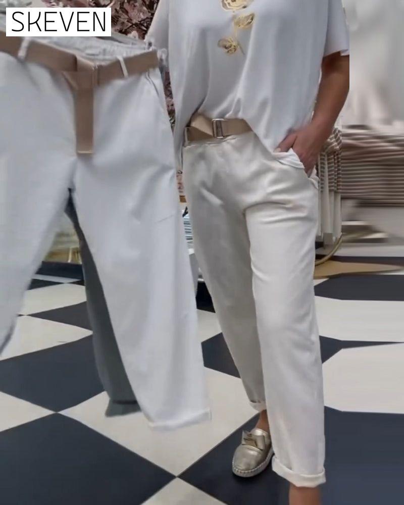 Solid-colored casual pants