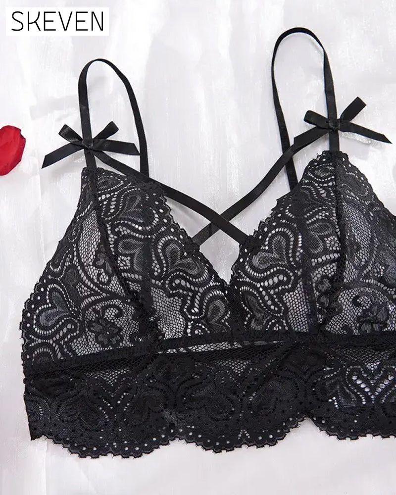 Sexy Dessous-Set – Bralette mit hohler Schleife und offener Slip