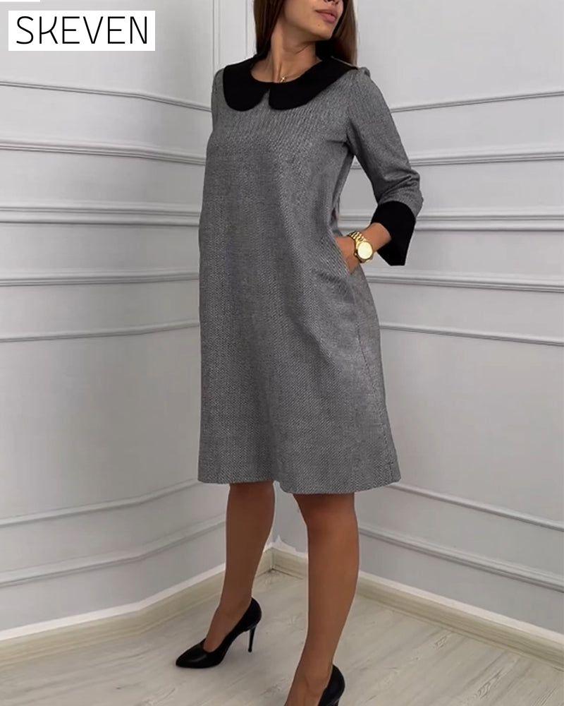 Casual Pocket Dress with Peter Pan Collar