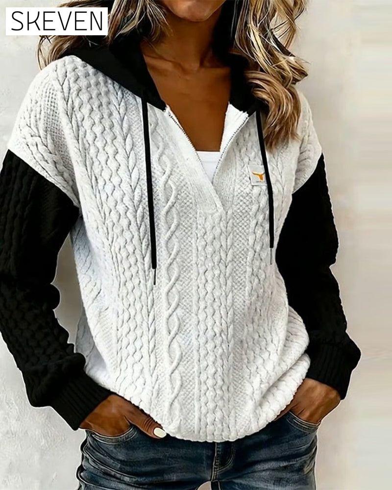 Sweat à capuche décontracté à manches longues en maille torsadée