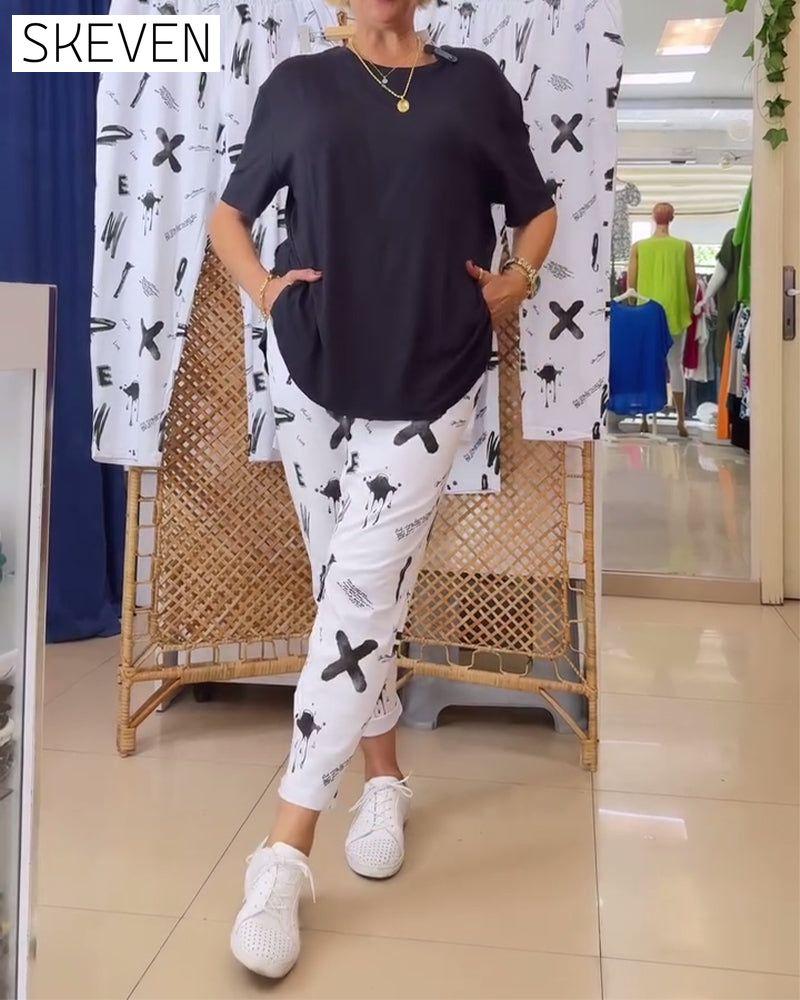 Pantalon imprimé décontracté taille mi-haute