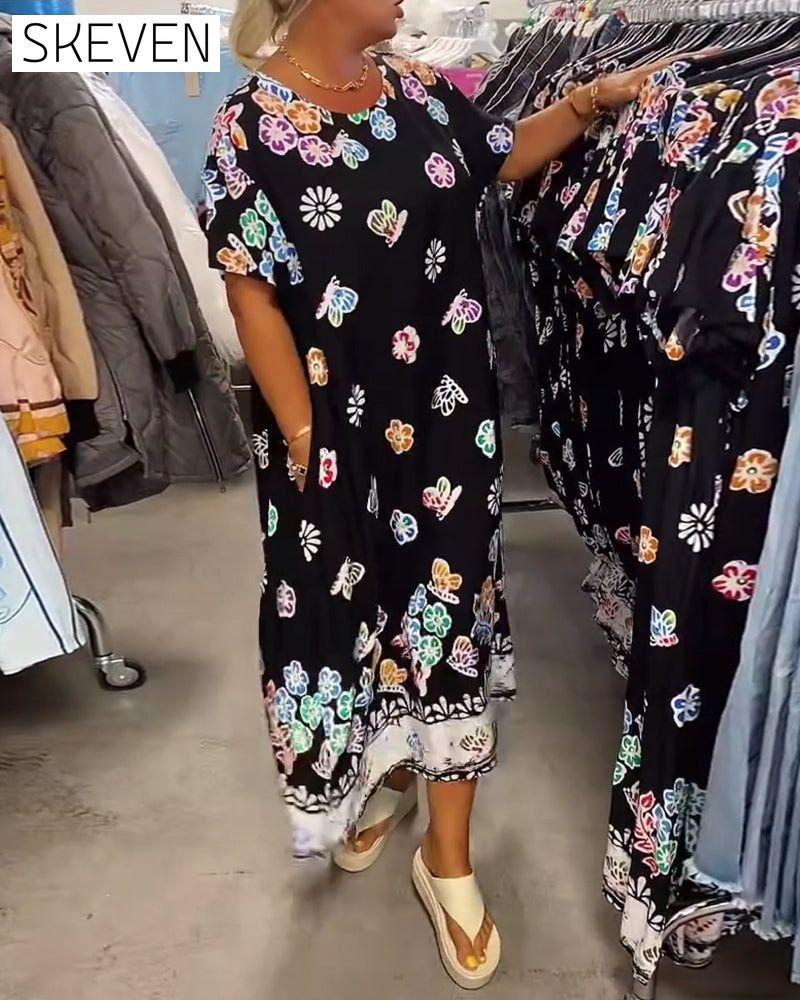 Oversized bedrucktes, lockeres Kleid