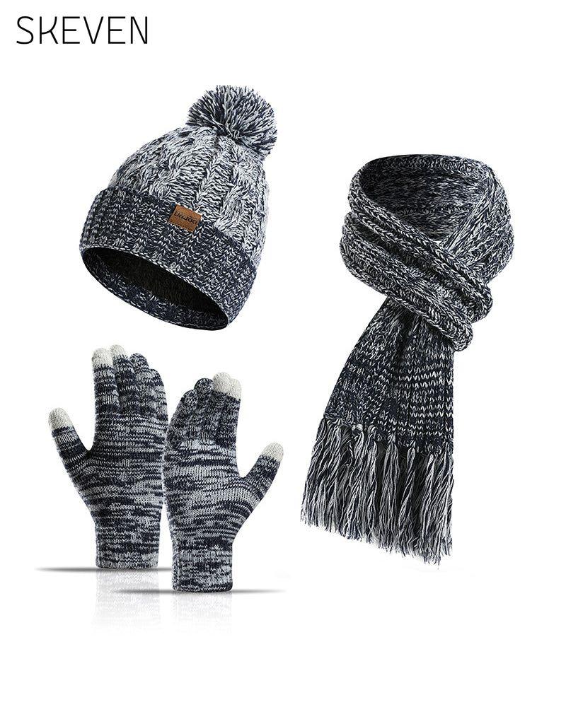Hat Knitted Wool Three-Piece Set