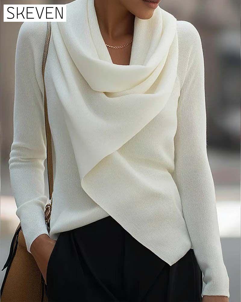 Slouchy Collar Irregular Solid Color Knit Top