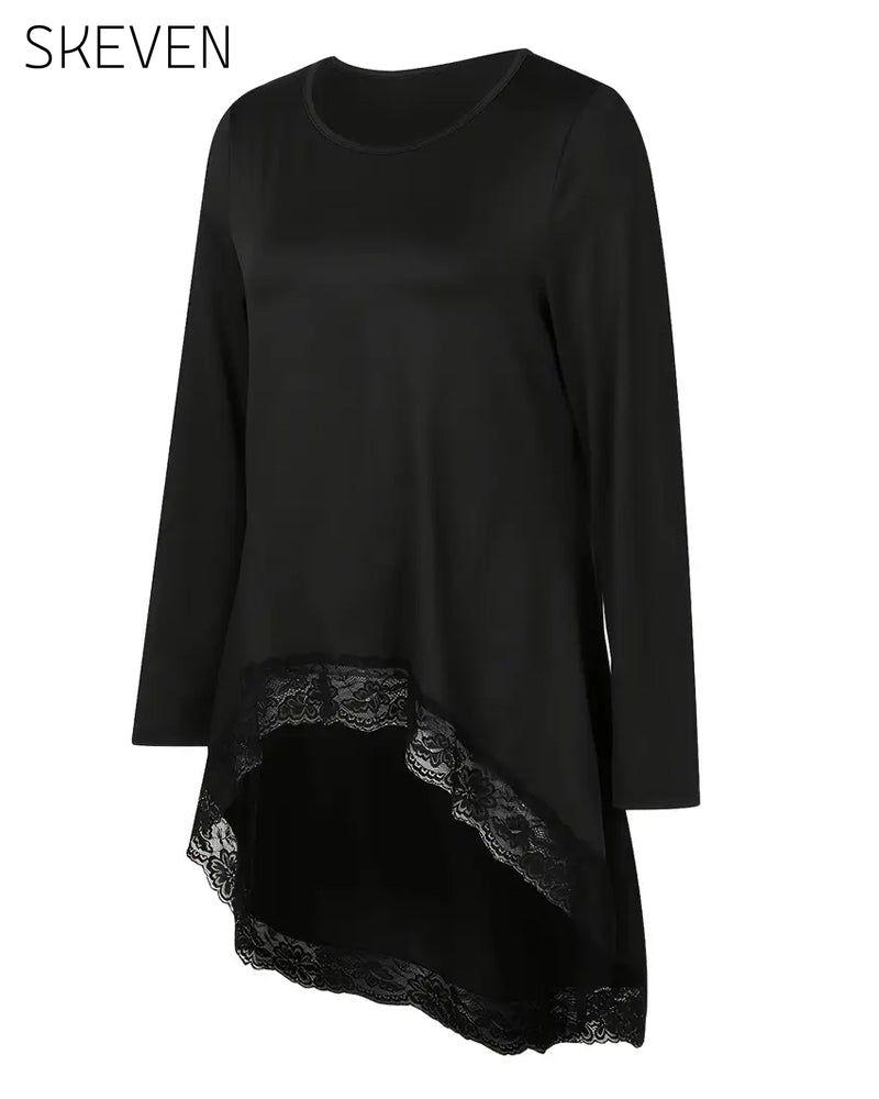Irregular Long-Sleeved Mesh Patchwork Top