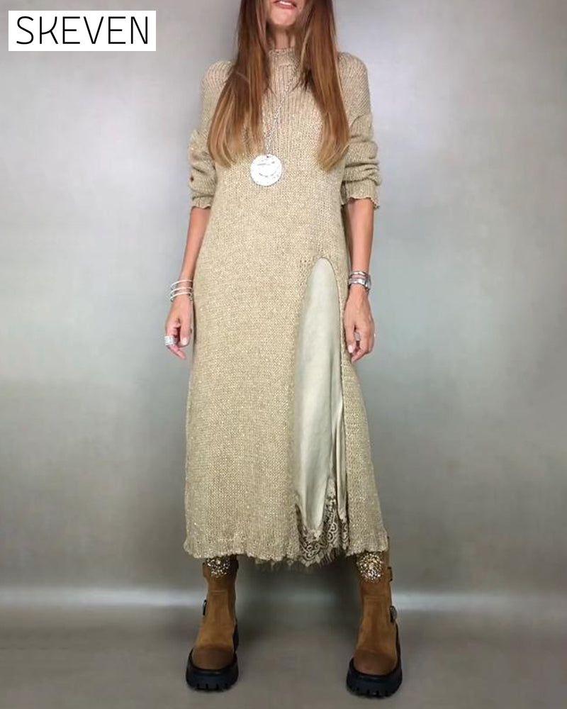 Ensemble deux pièces robe en maille et robe à bretelles fines en dentelle