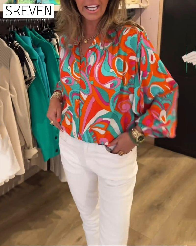 Blouse ample imprimée idéale pour les trajets domicile-travail