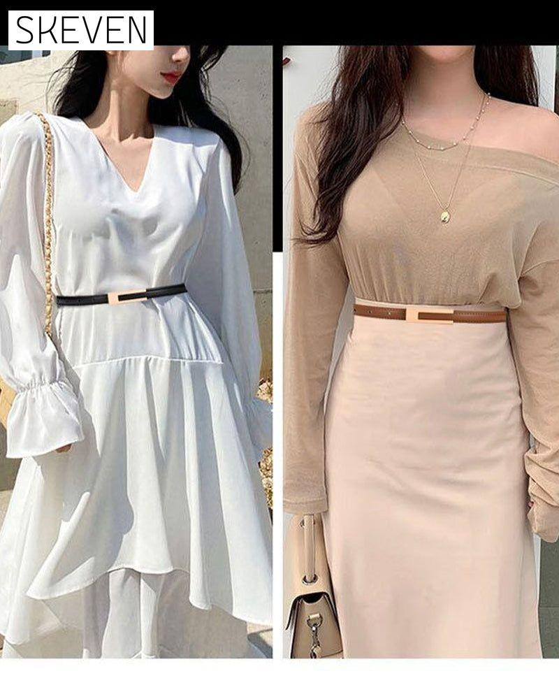 Simple retro solid color thin belt