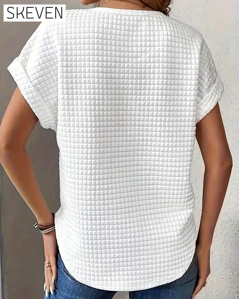 Round Neck Solid Color Bat Sleeve T-Shirt