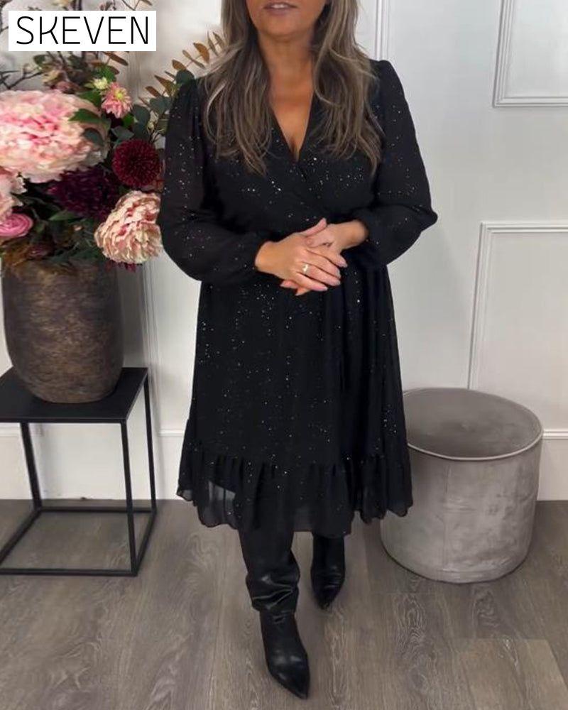 Robe scintillante à col en V et taille nouée