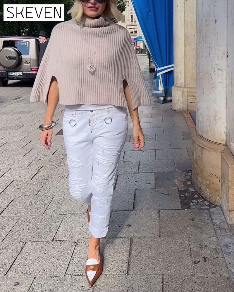 Fashionable high collar slit sleeve pullover 2023 f/w pullovers