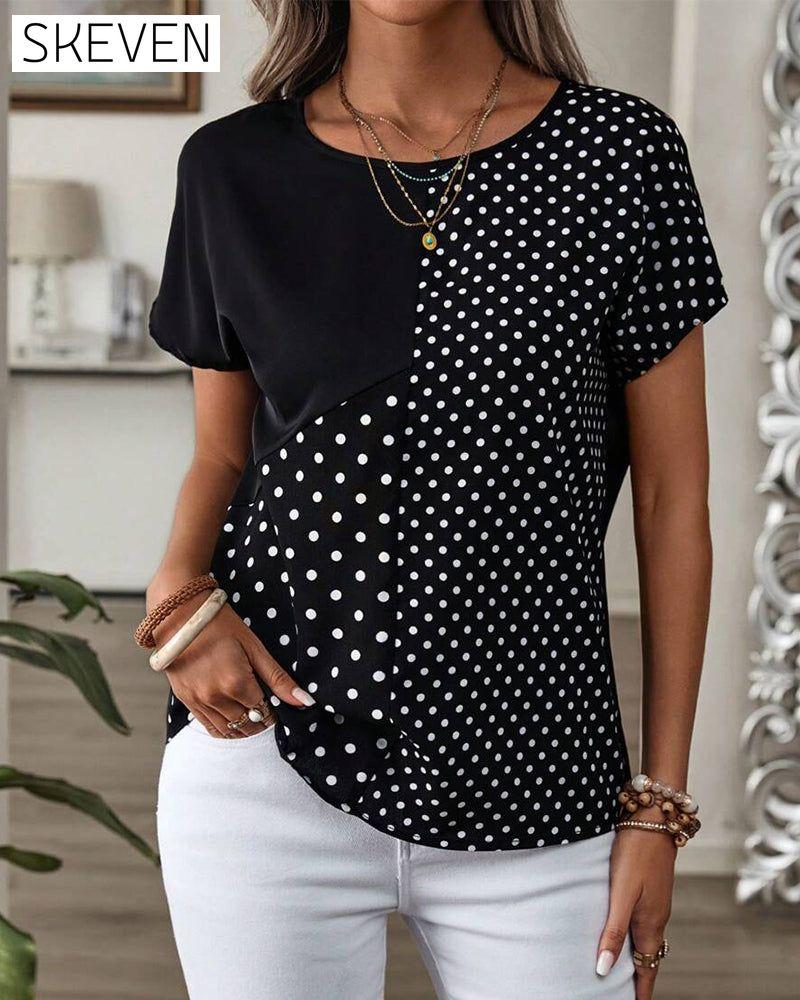 Round Neck Polka Dot Print T-Shirt