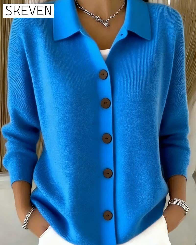 Modische Strickjacke mit Reverskragen in Unifarbe