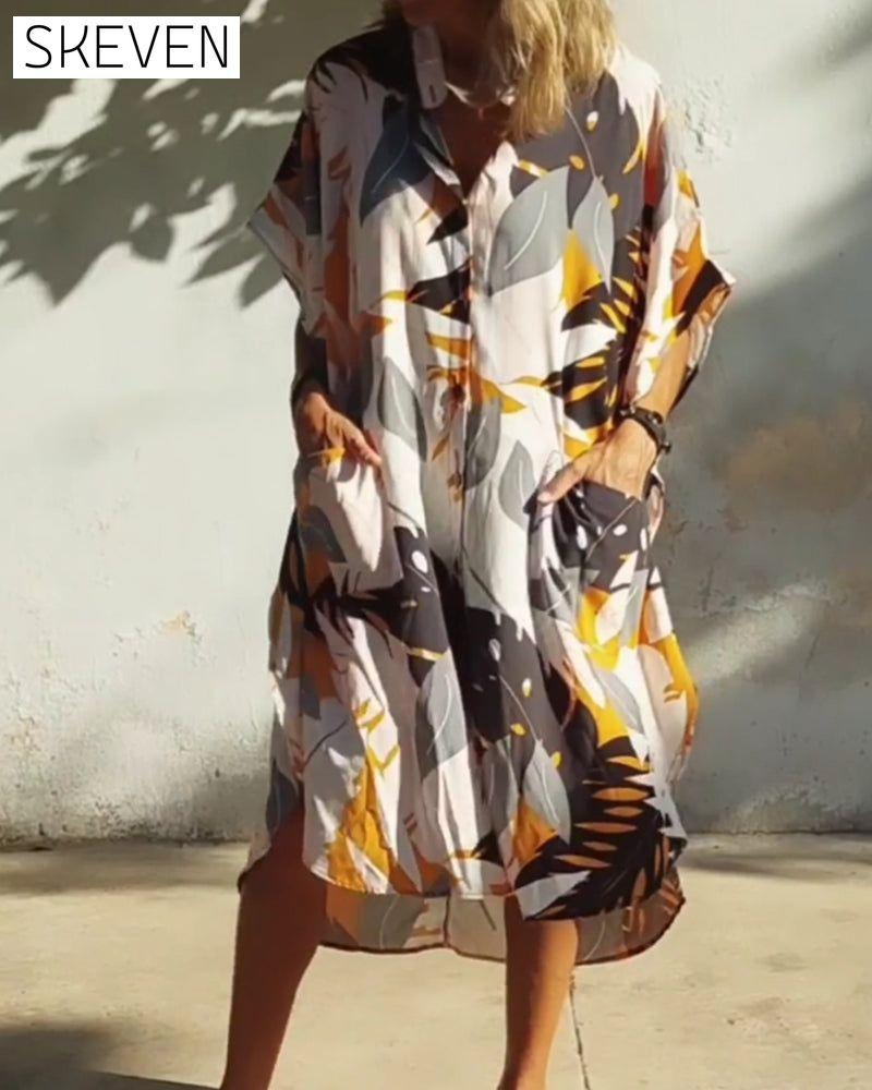 Pocket maple leaf print dress