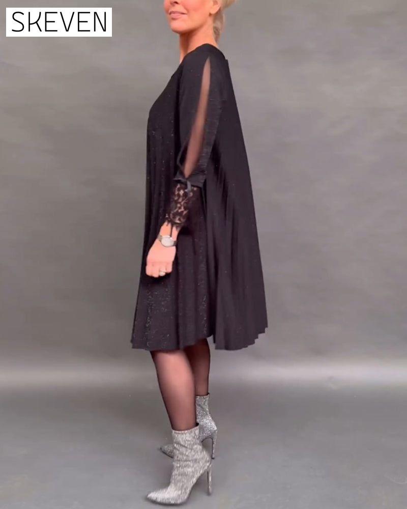 robe plissée en dentelle patchwork de couleur unie