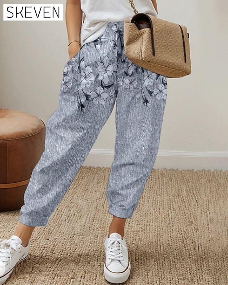 Jean décontracté imprimé à poches pour femme