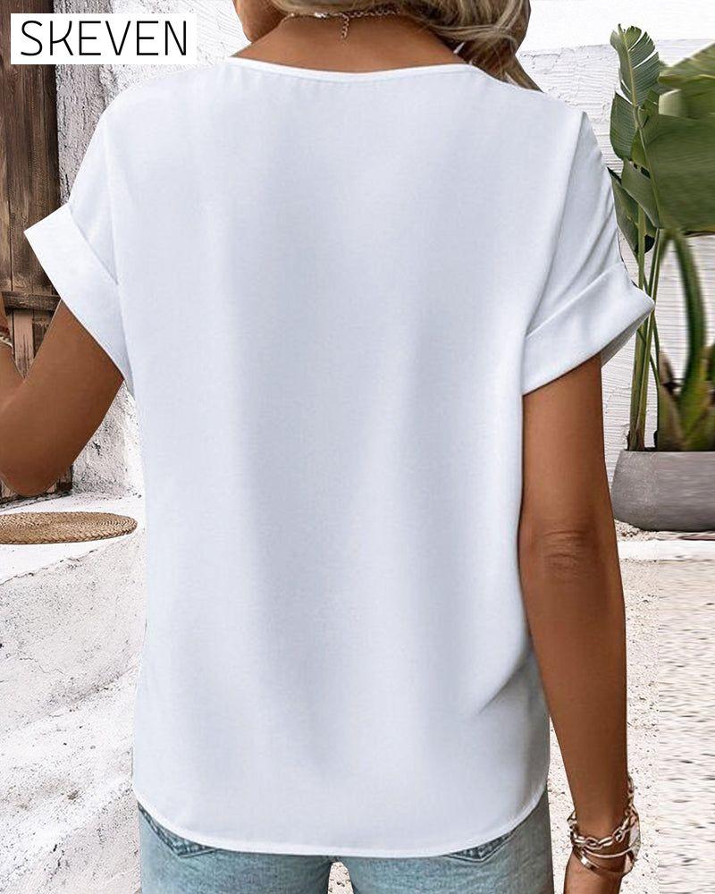 V-neck Hollow Out Short Sleeve Top