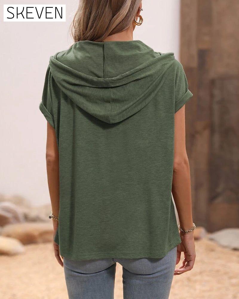 Hooded Drawstring Short-sleeved Casual T-shirt