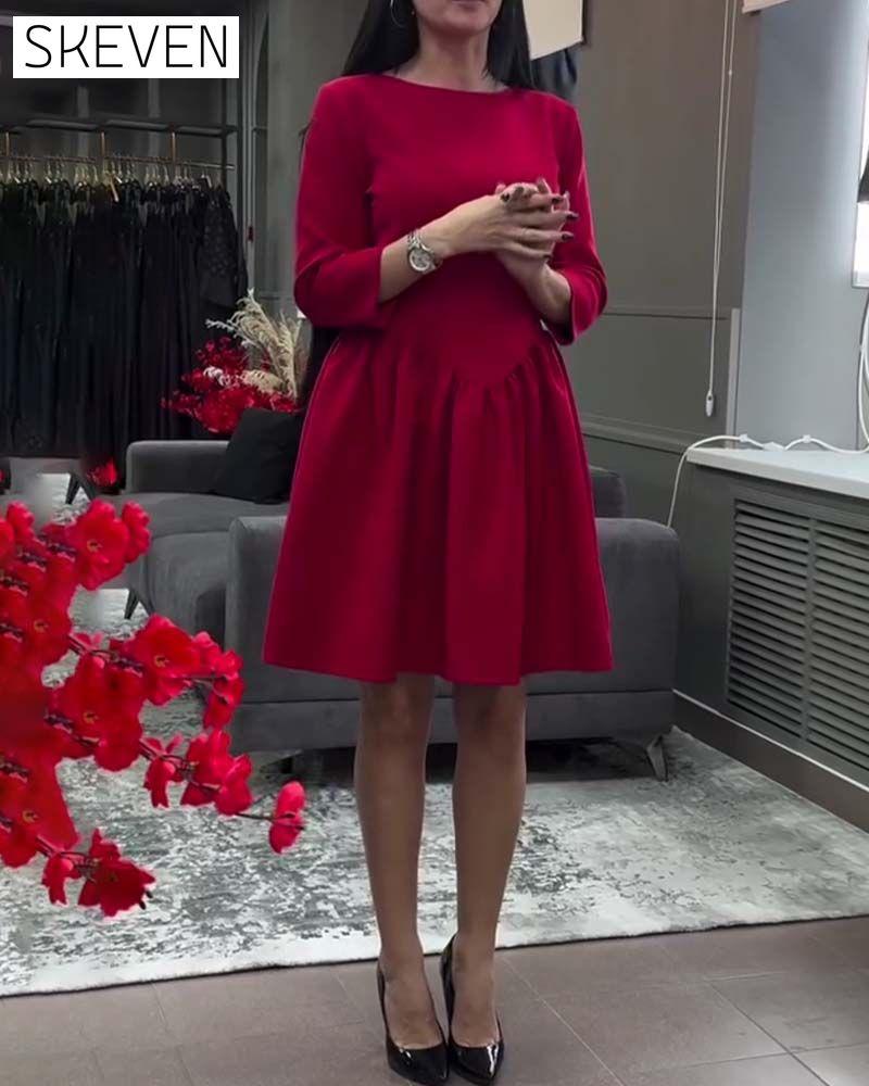 Temperament Round Neck Waist A Hem Dress