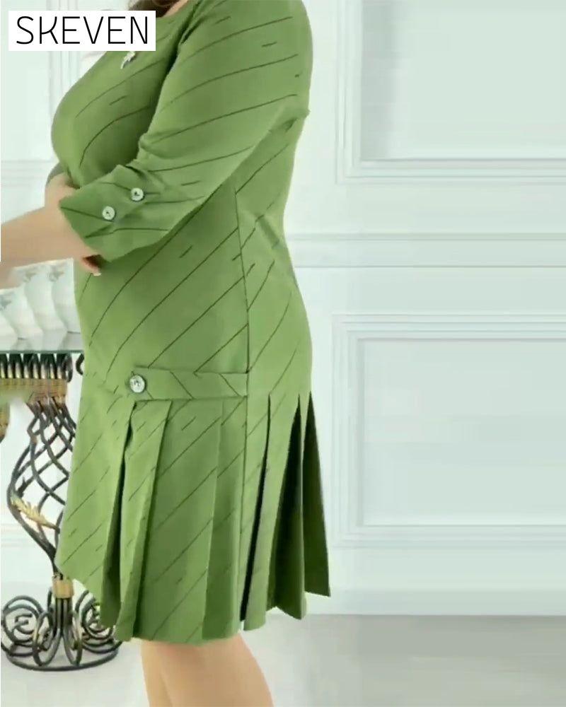 Round neck line printed elegant dress casual dresses spring summer