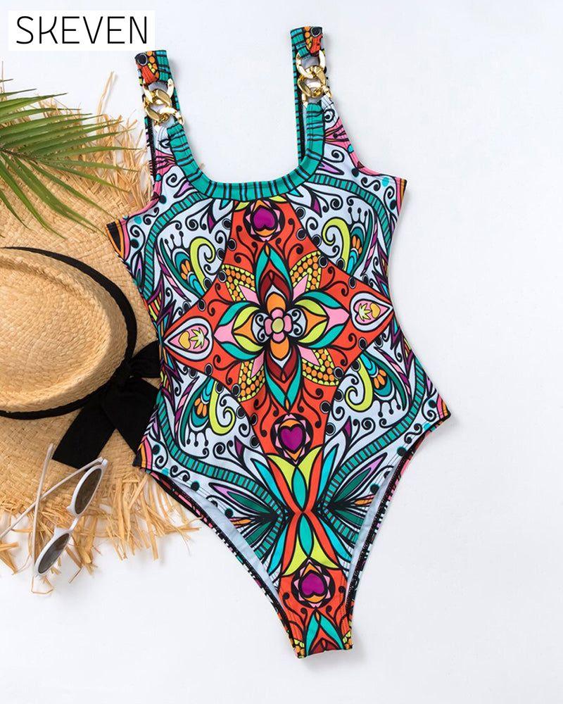 Einteiliger Badeanzug mit Blumenmuster für den Strand