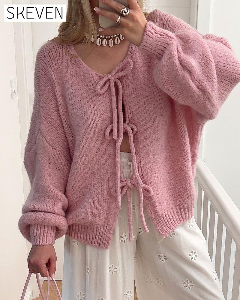Lässiger, einfarbiger Cardigan mit Schnürung