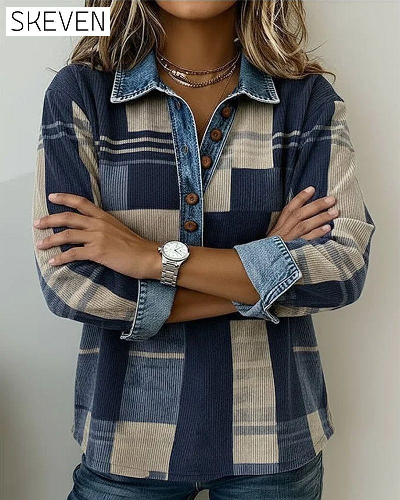 Button-Down Color-Blocked Printed Sweatshirt