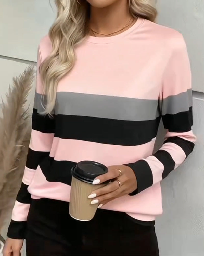 Round Neck Stripe Casual Top
