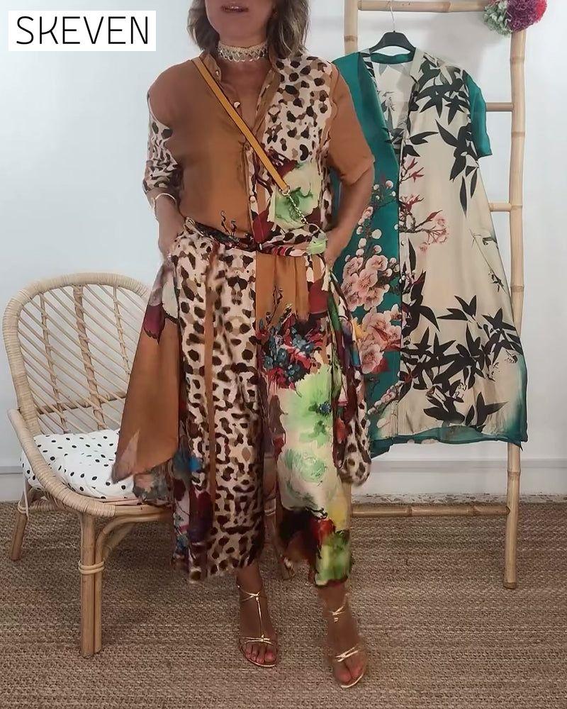 Retro fashion contrasting print two-piece set