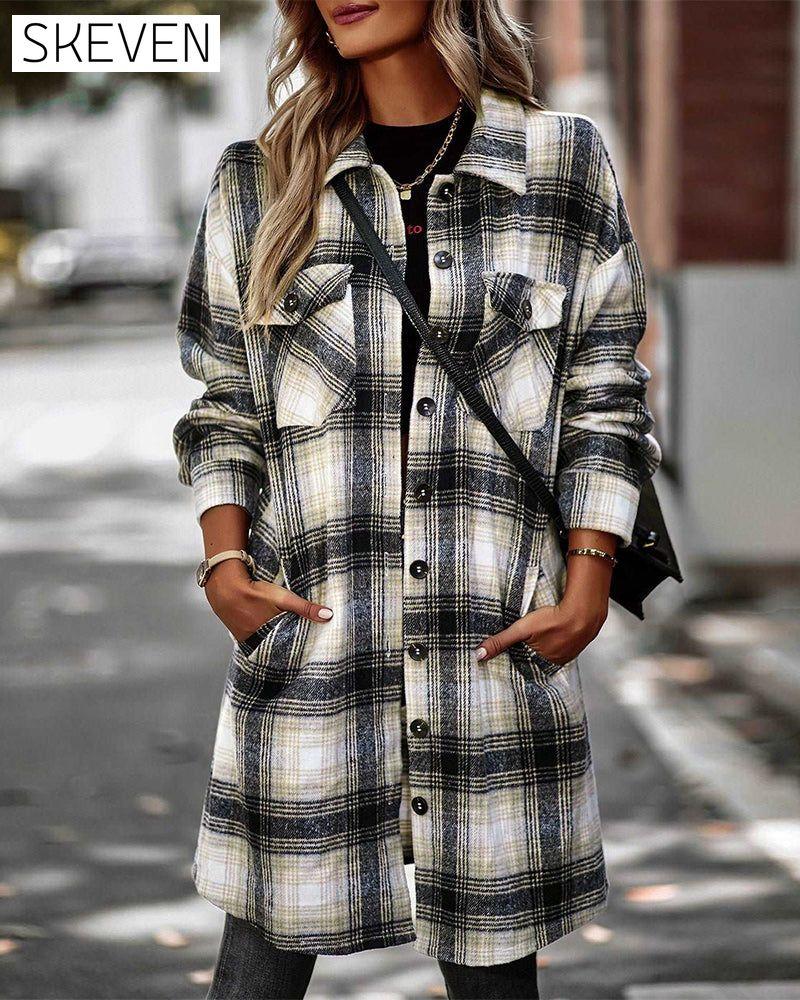 Casual plaid print pocket shirt