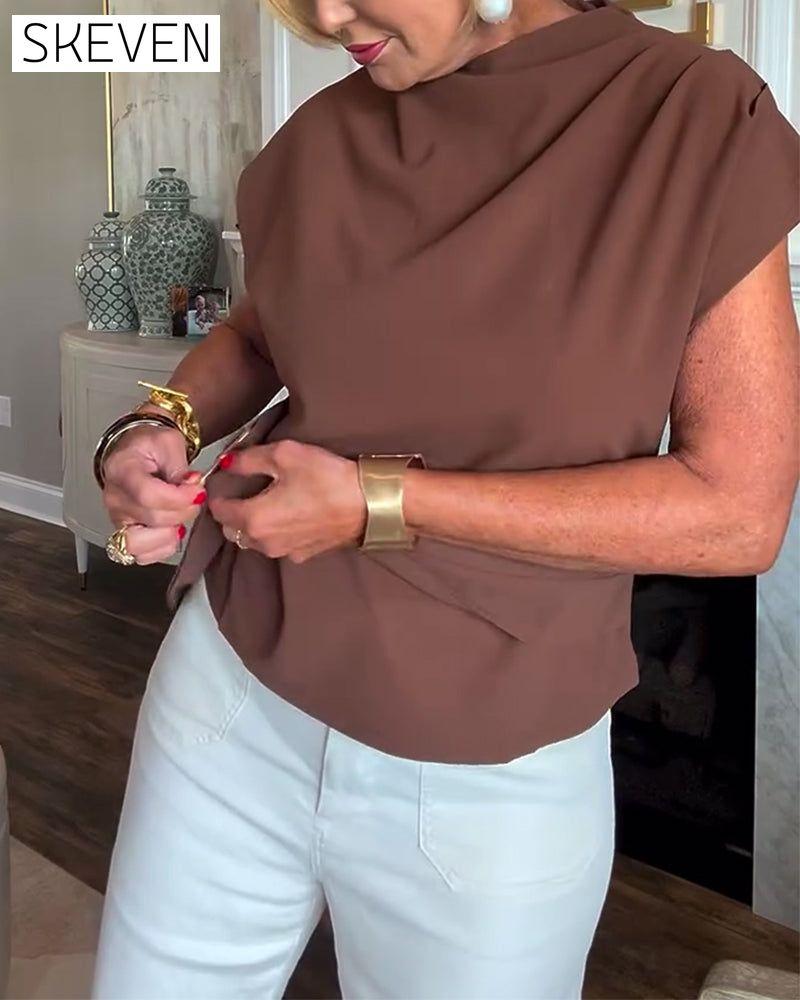Temperament Waist Solid Color Blouse