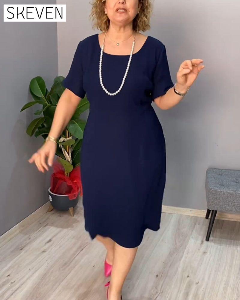 Solid color short sleeve elegant dress