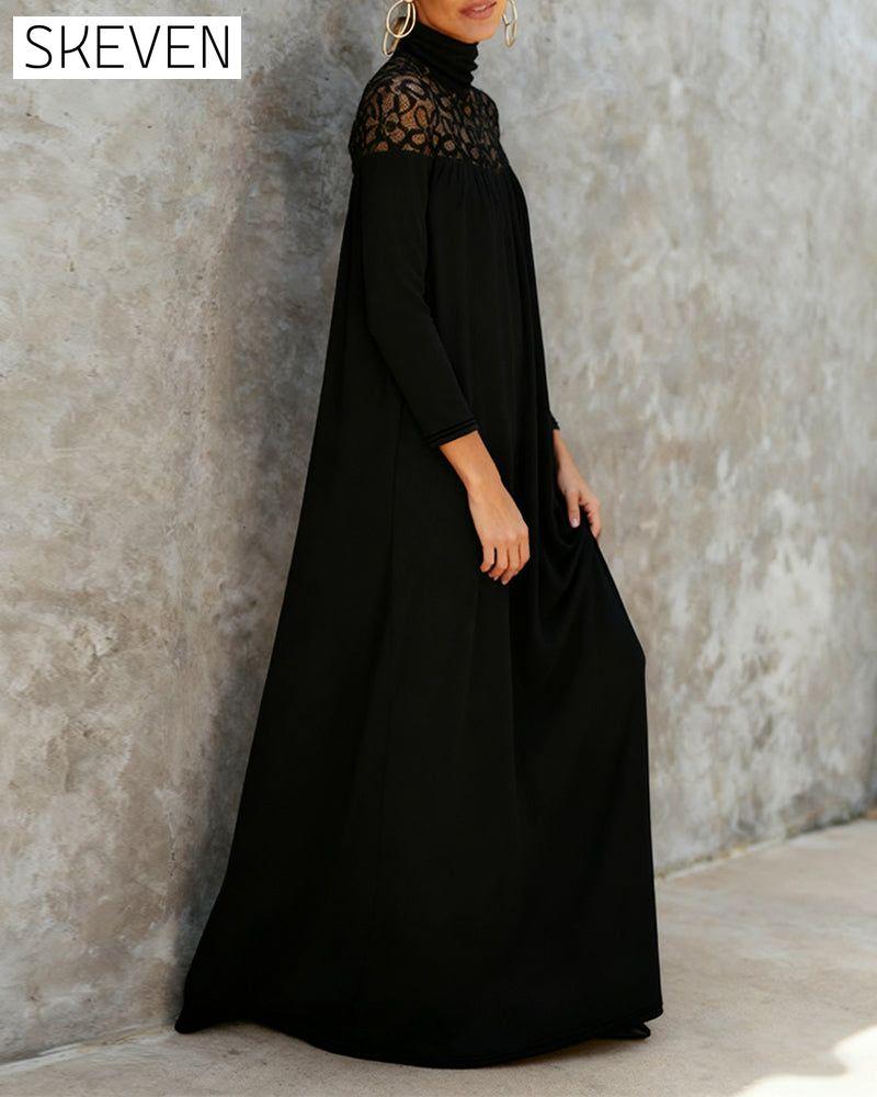 High-Neck Mesh Patchwork Elegant Dress