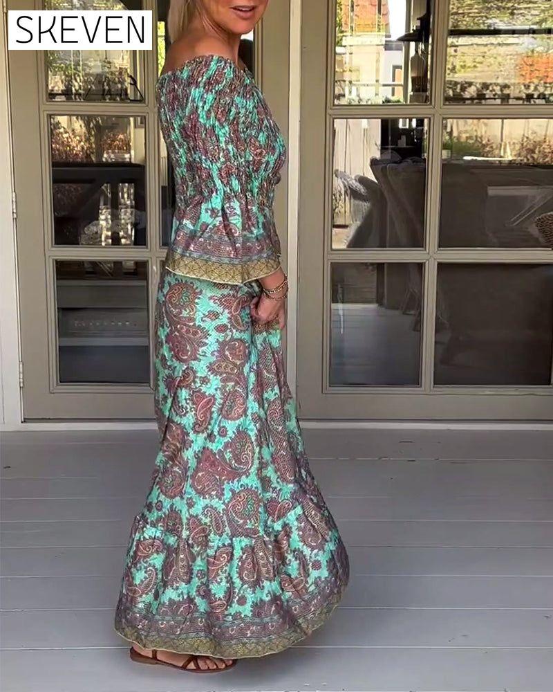 Ein-Schulter-Kleid mit lässigem Retro-Print