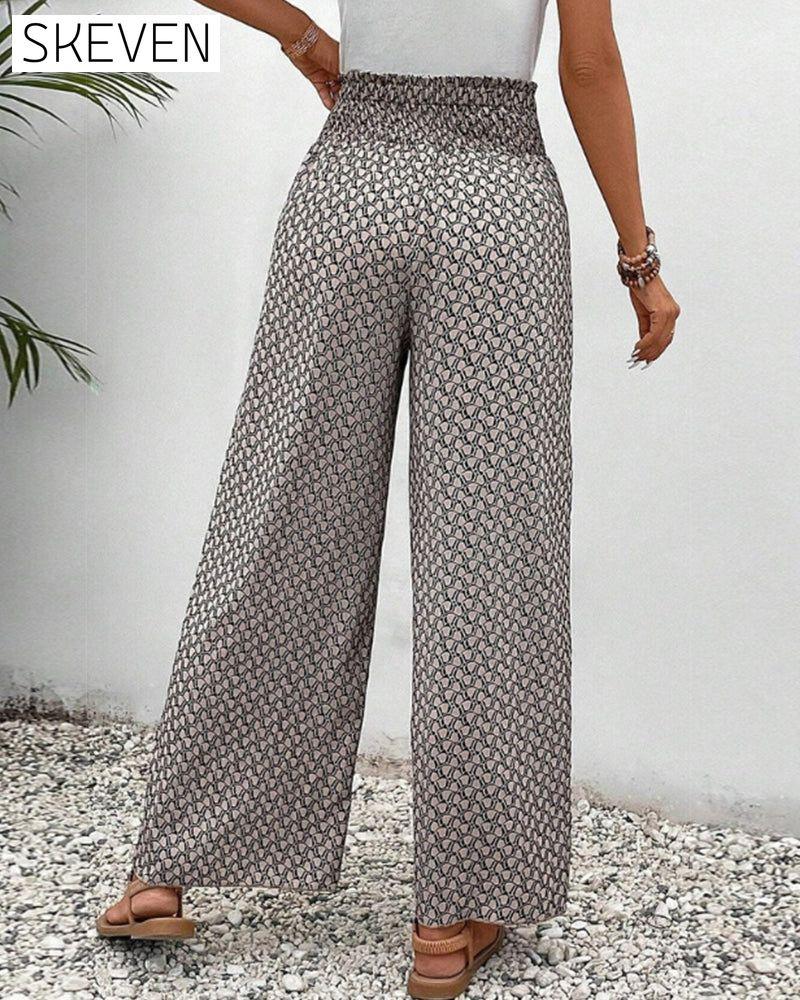Geometric print elasticated drawstring wide-leg pants