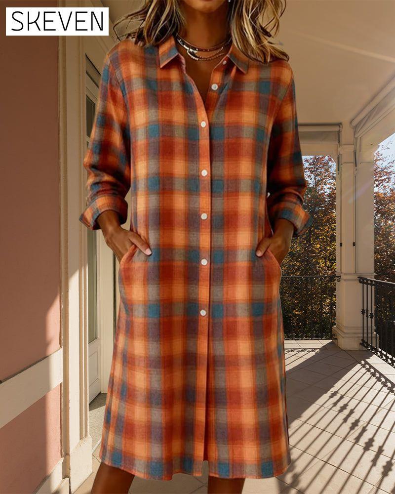 Hemdkleid mit Reverskragen und Karomuster