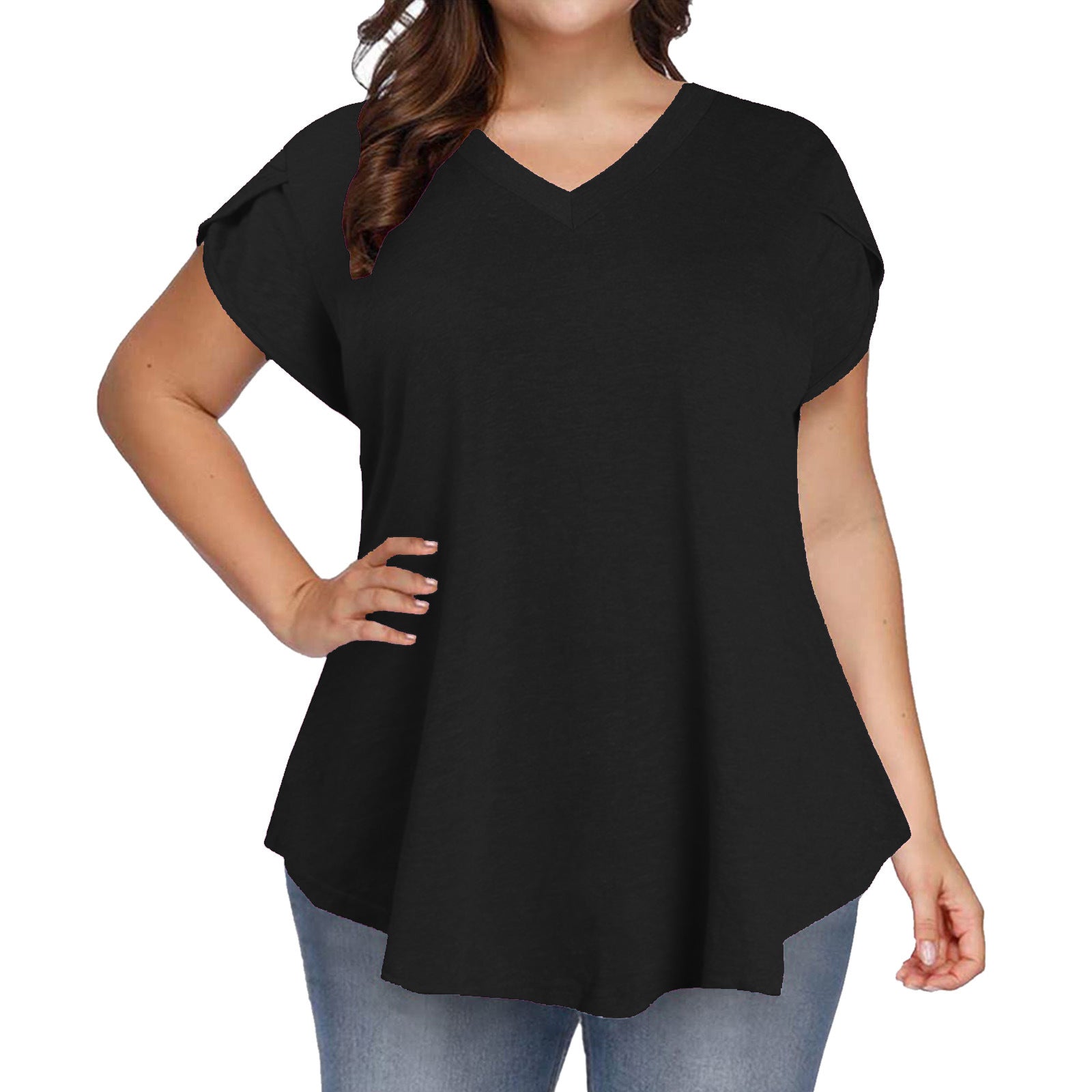 V-neck Relaxed-fit Petal-sleeve Short Sleeves