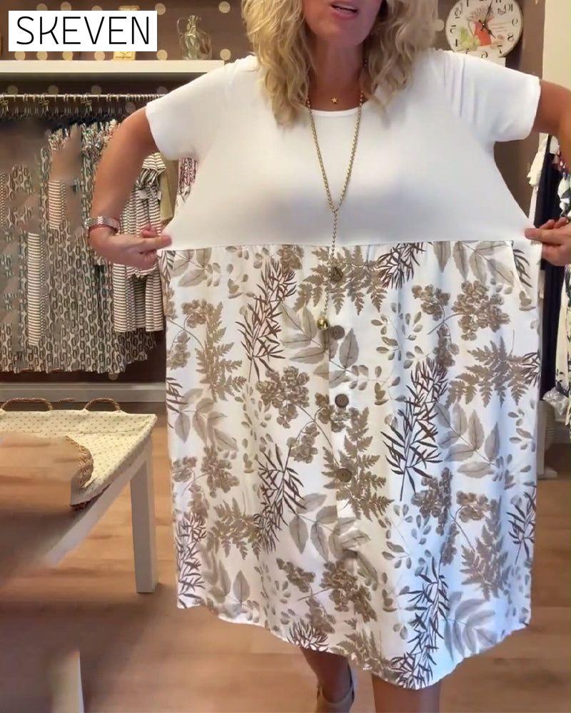 Casual Temperament Printed Round Neck Dress