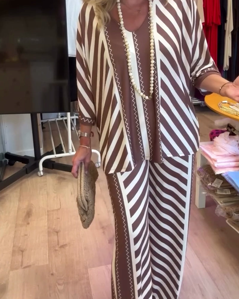 Striped Loose Wide-Leg Suit